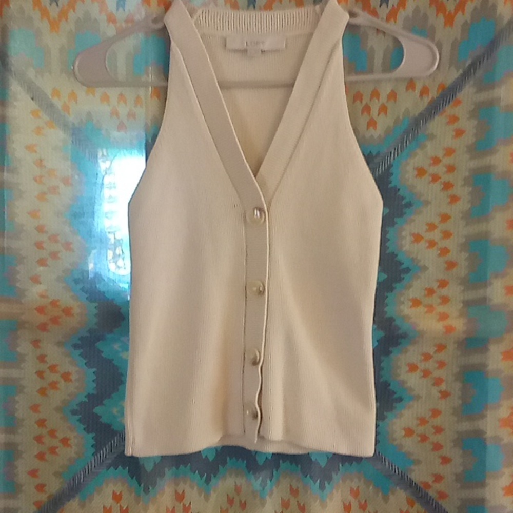 LOFT Cream Button-Front Vest